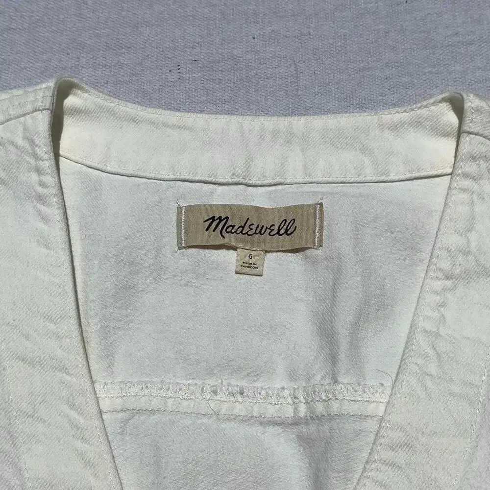 Madewell White Cropped V-Neck Button Front Top - Picture 5 of 7